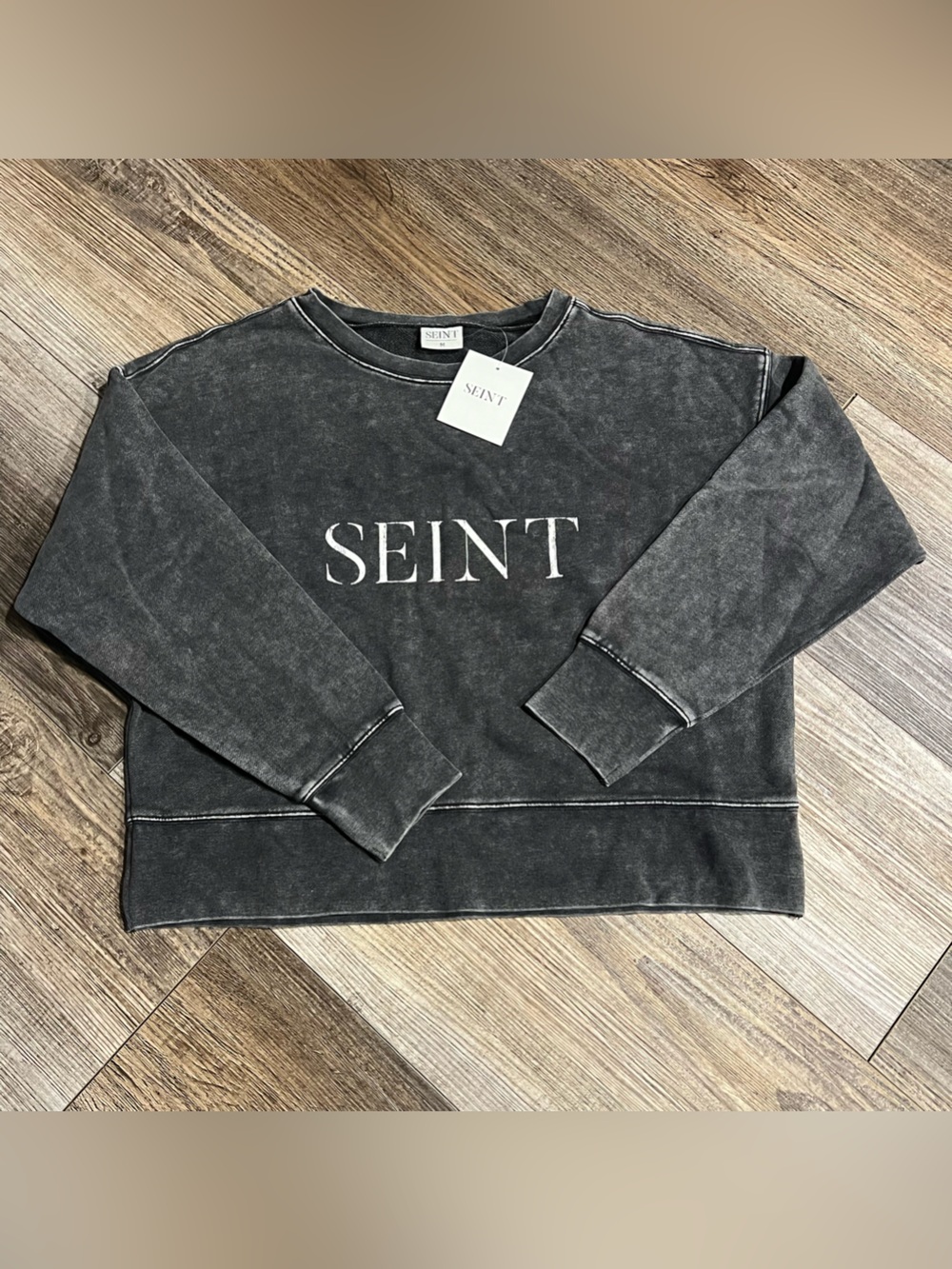 SEINT Mineral Wash Black Crewneck Sweatshirt for Women